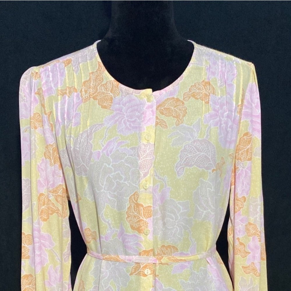 Amuse Society S Button Down Shirt‎ Blouse Viscose Pastel Pink Yellow Orange Belt - Picture 2 of 9